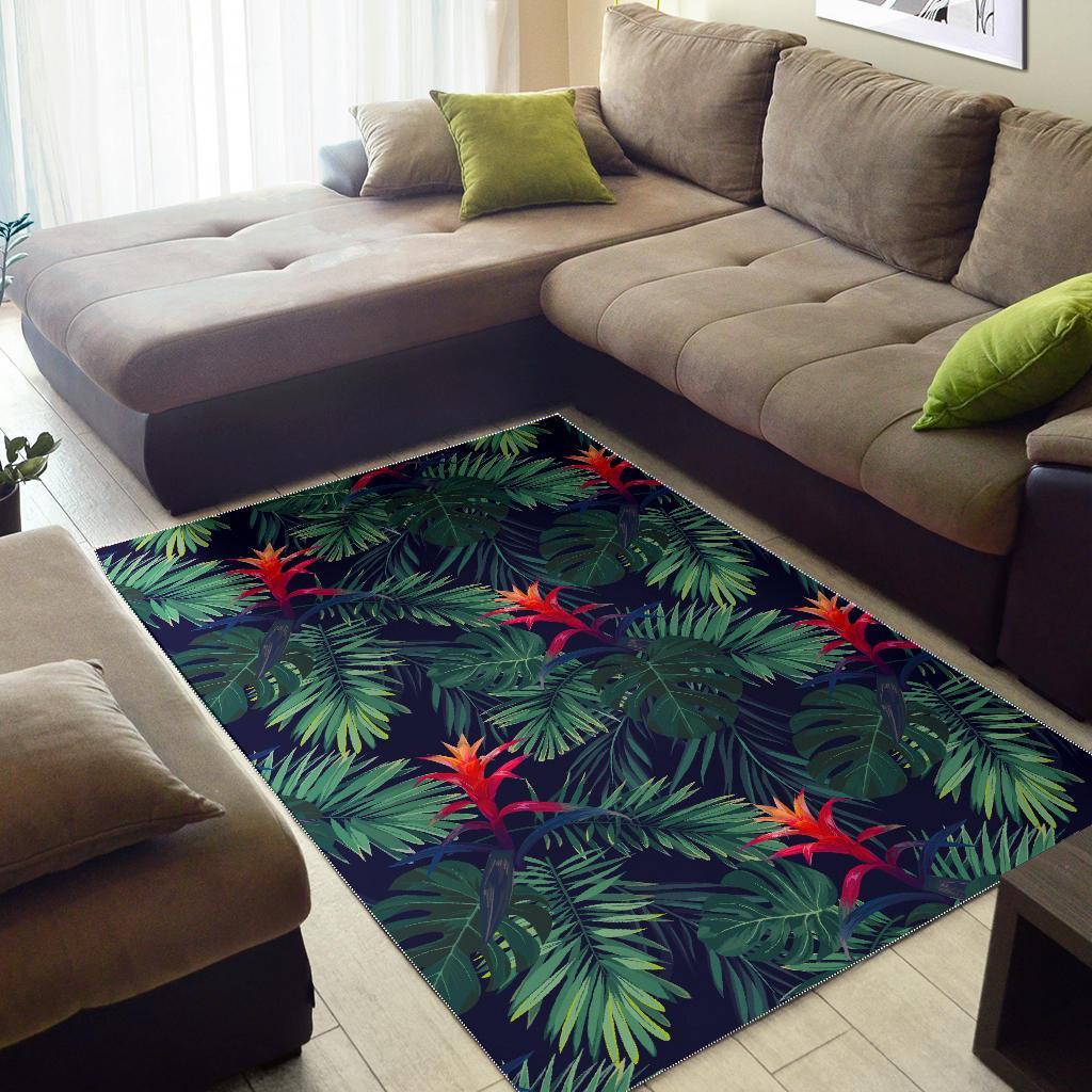 Hawaiian Palm Leaves Pattern Print Area Rug