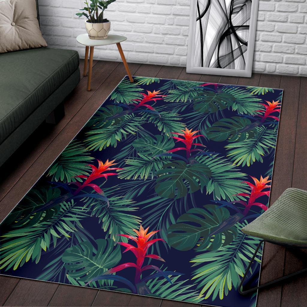 Hawaiian Palm Leaves Pattern Print Area Rug