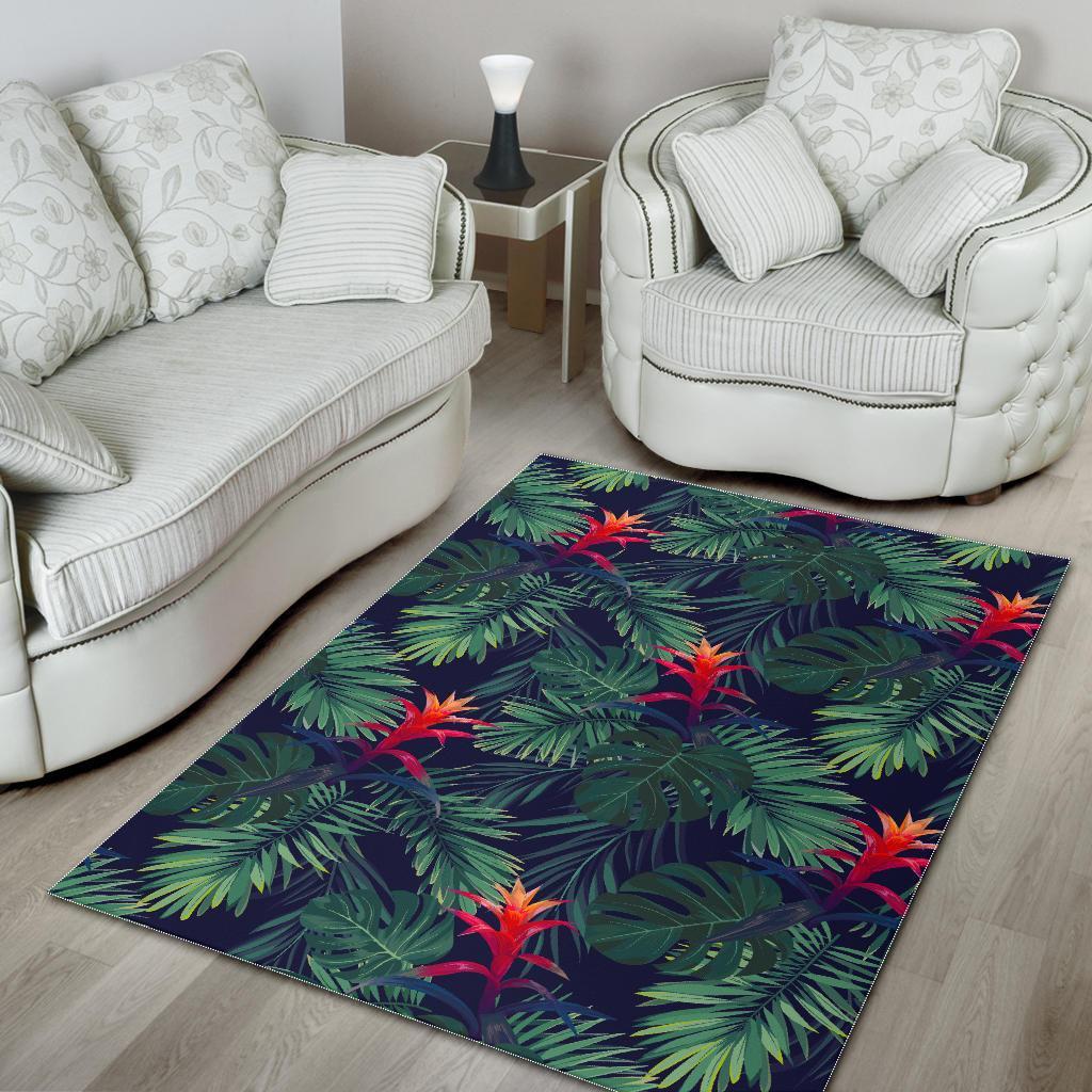 Hawaiian Palm Leaves Pattern Print Area Rug