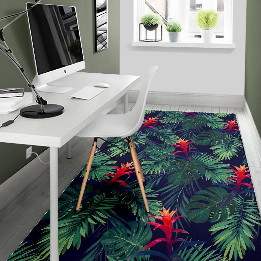 Hawaiian Palm Leaves Pattern Print Area Rug
