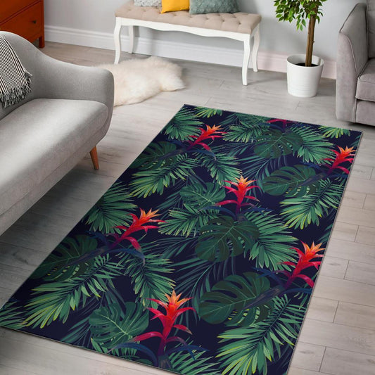 Hawaiian Palm Leaves Pattern Print Area Rug