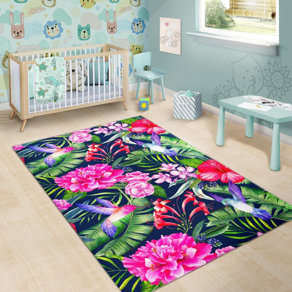 Hawaiian Tropical Birds Pattern Print Area Rug