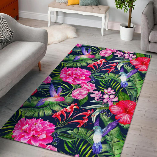 Hawaiian Tropical Birds Pattern Print Area Rug