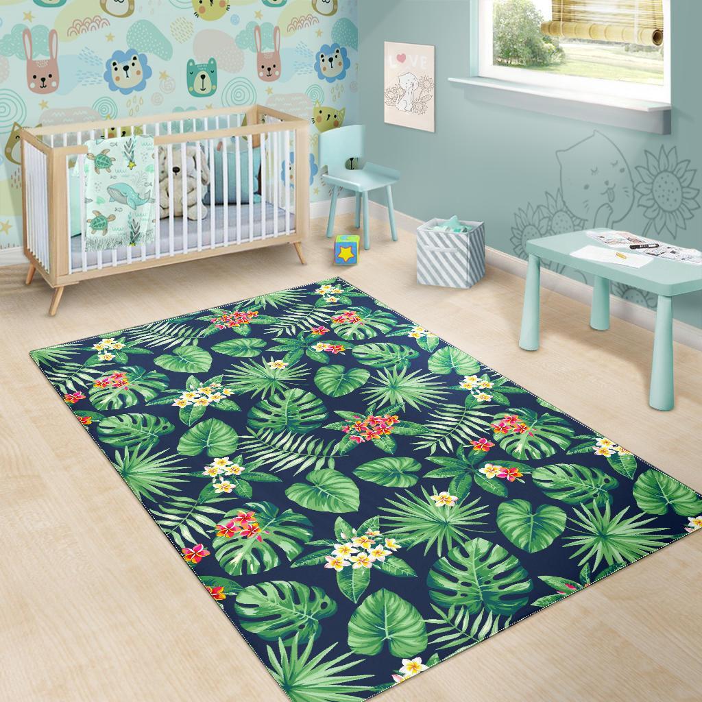 Hawaiian Tropical Leaves Pattern Print Area Rug