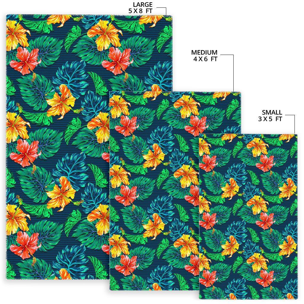 Hibiscus Monstera Hawaii Pattern Print Area Rug