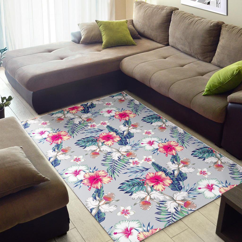 Hibiscus Orchids Hawaii Pattern Print Area Rug