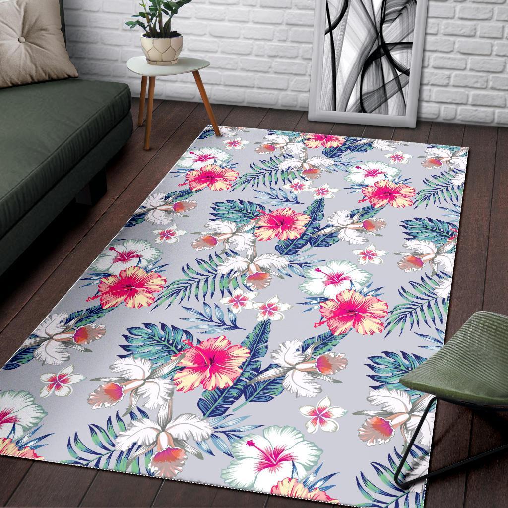 Hibiscus Orchids Hawaii Pattern Print Area Rug