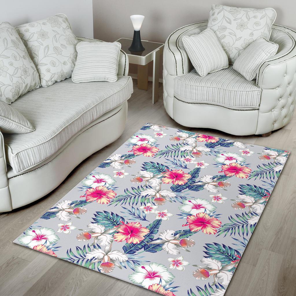 Hibiscus Orchids Hawaii Pattern Print Area Rug