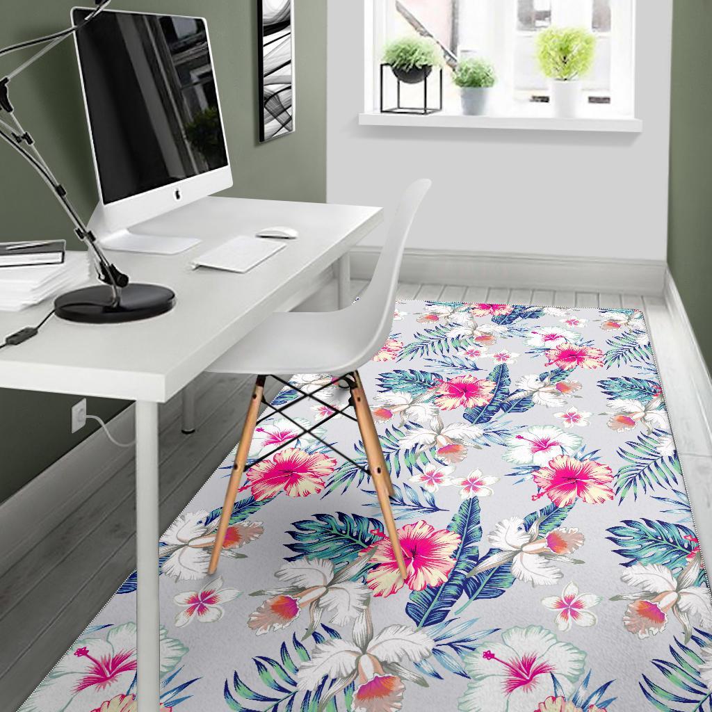 Hibiscus Orchids Hawaii Pattern Print Area Rug
