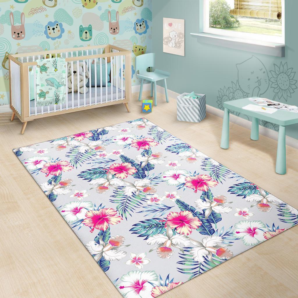 Hibiscus Orchids Hawaii Pattern Print Area Rug