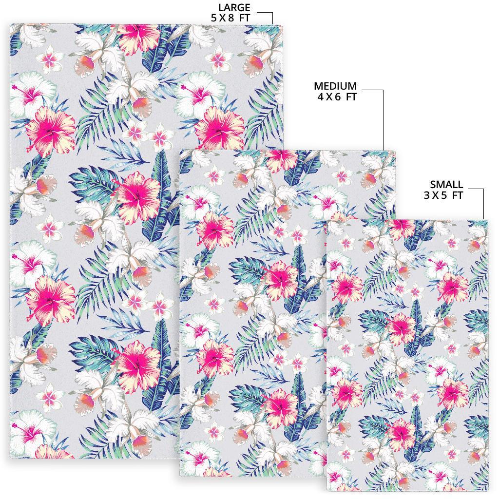 Hibiscus Orchids Hawaii Pattern Print Area Rug