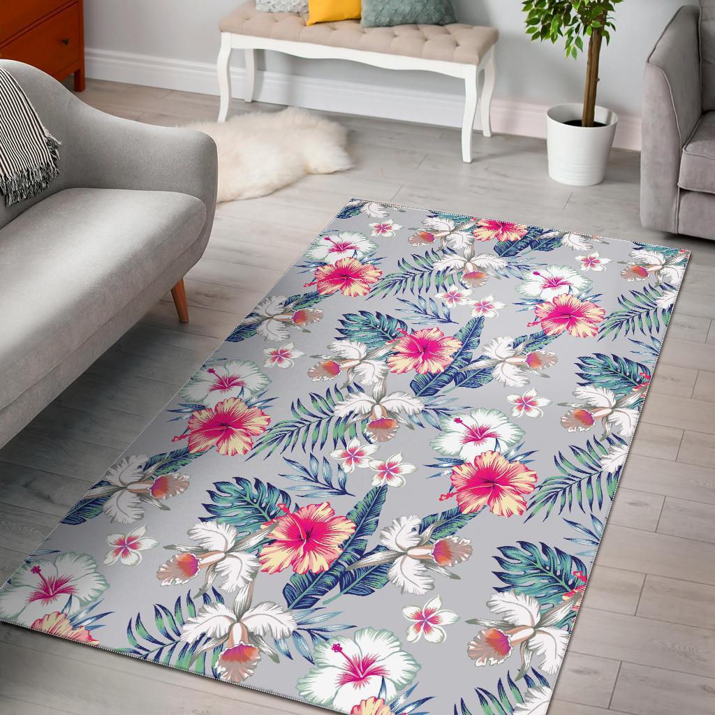 Hibiscus Orchids Hawaii Pattern Print Area Rug