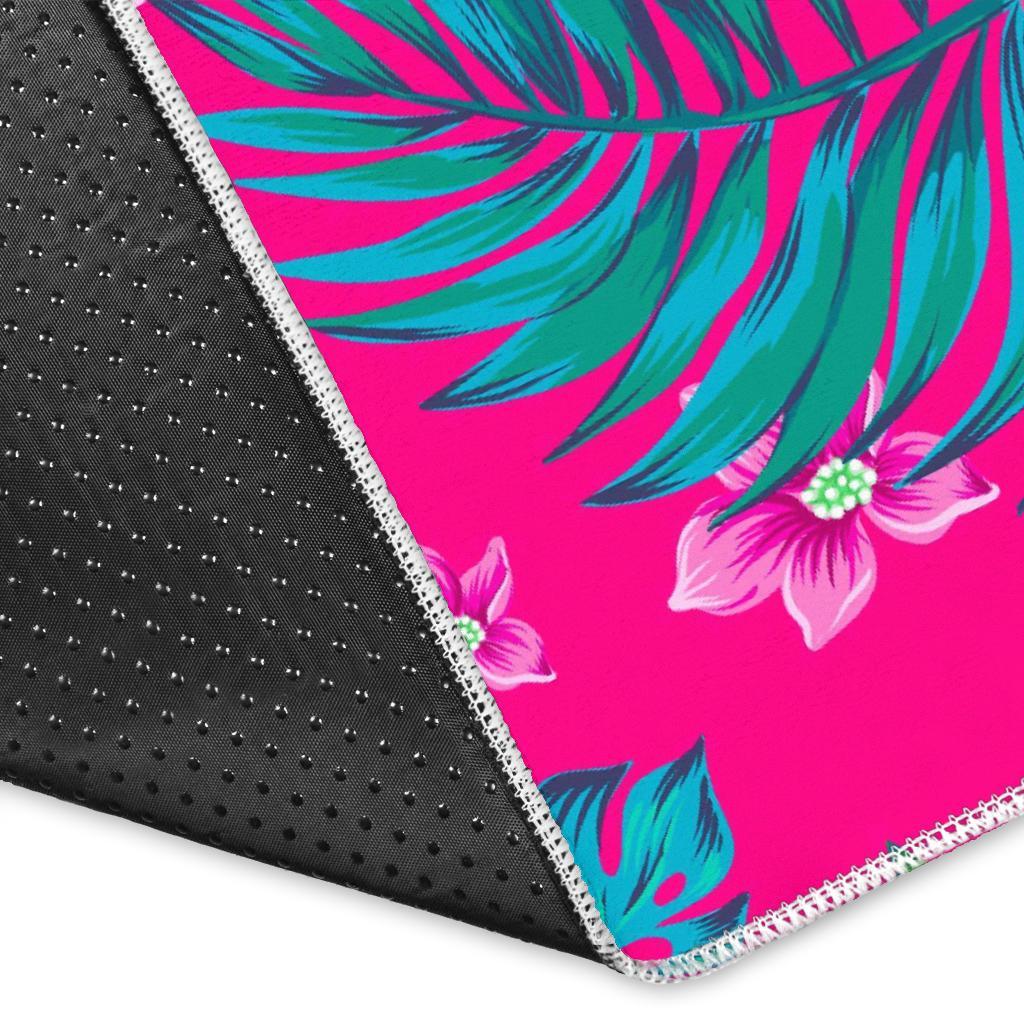 Hot Pink Aloha Hibiscus Pattern Print Area Rug