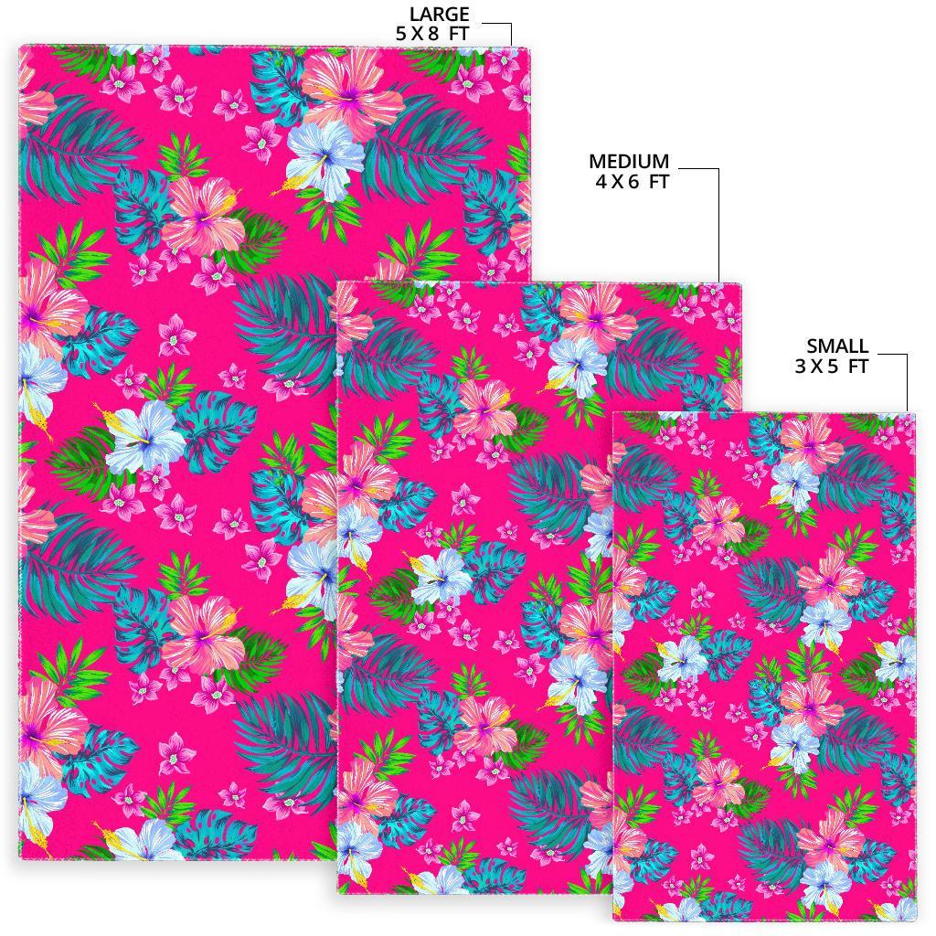 Hot Pink Aloha Hibiscus Pattern Print Area Rug