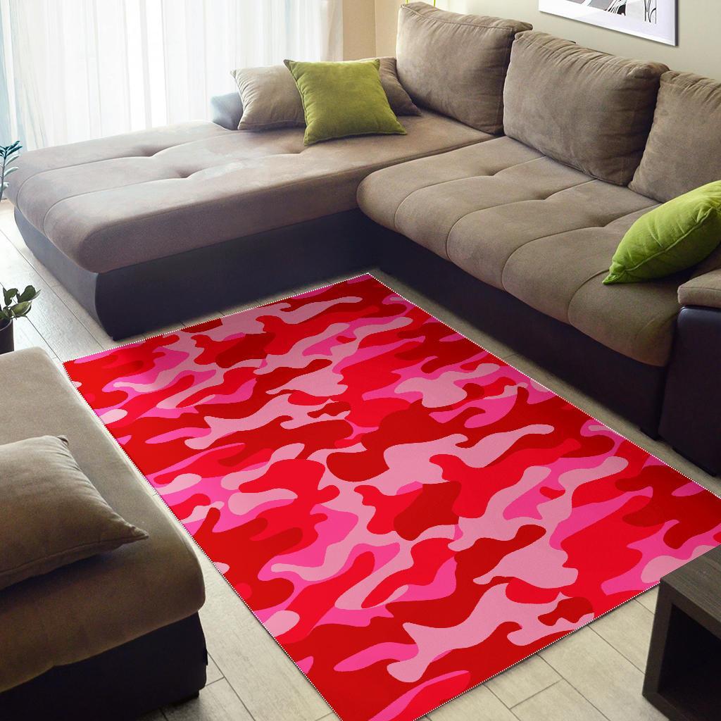Hot Pink Camouflage Print Area Rug