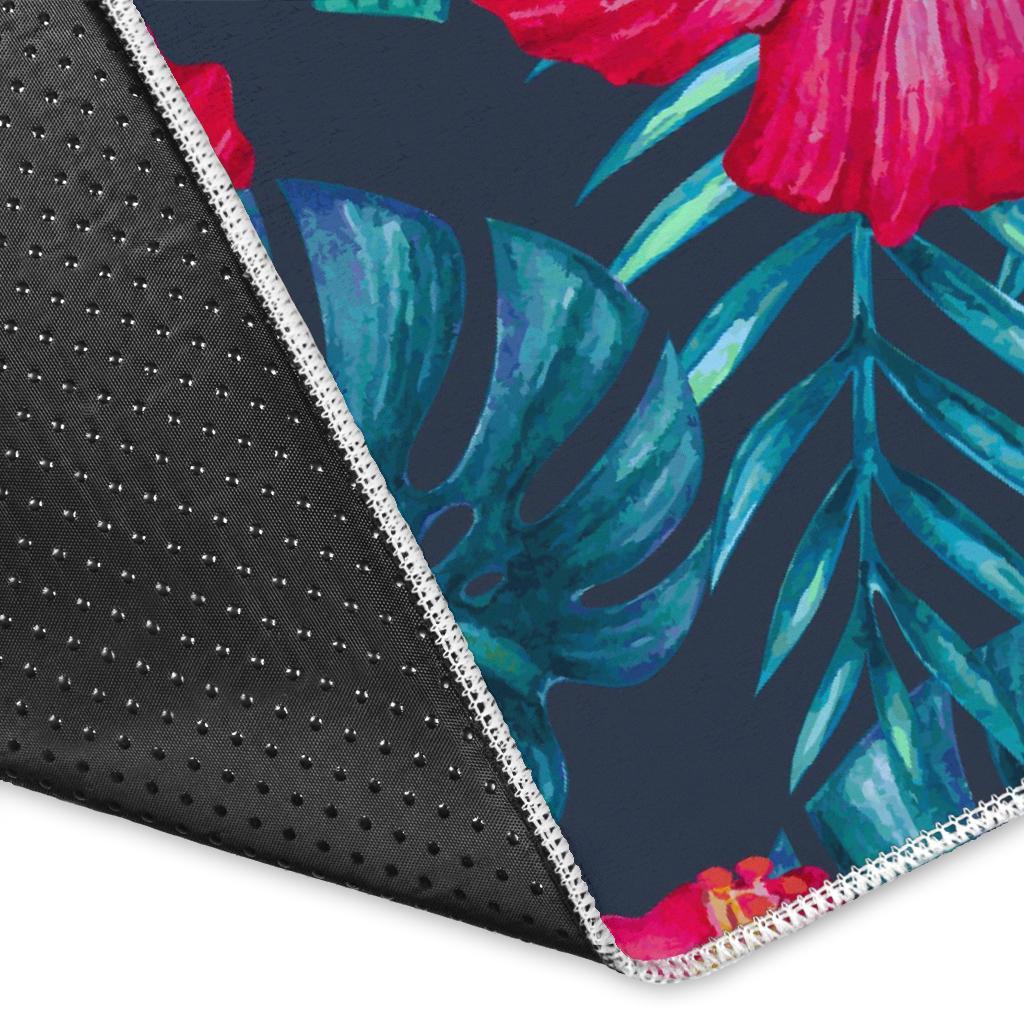 Hot Pink Hibiscus Tropical Pattern Print Area Rug