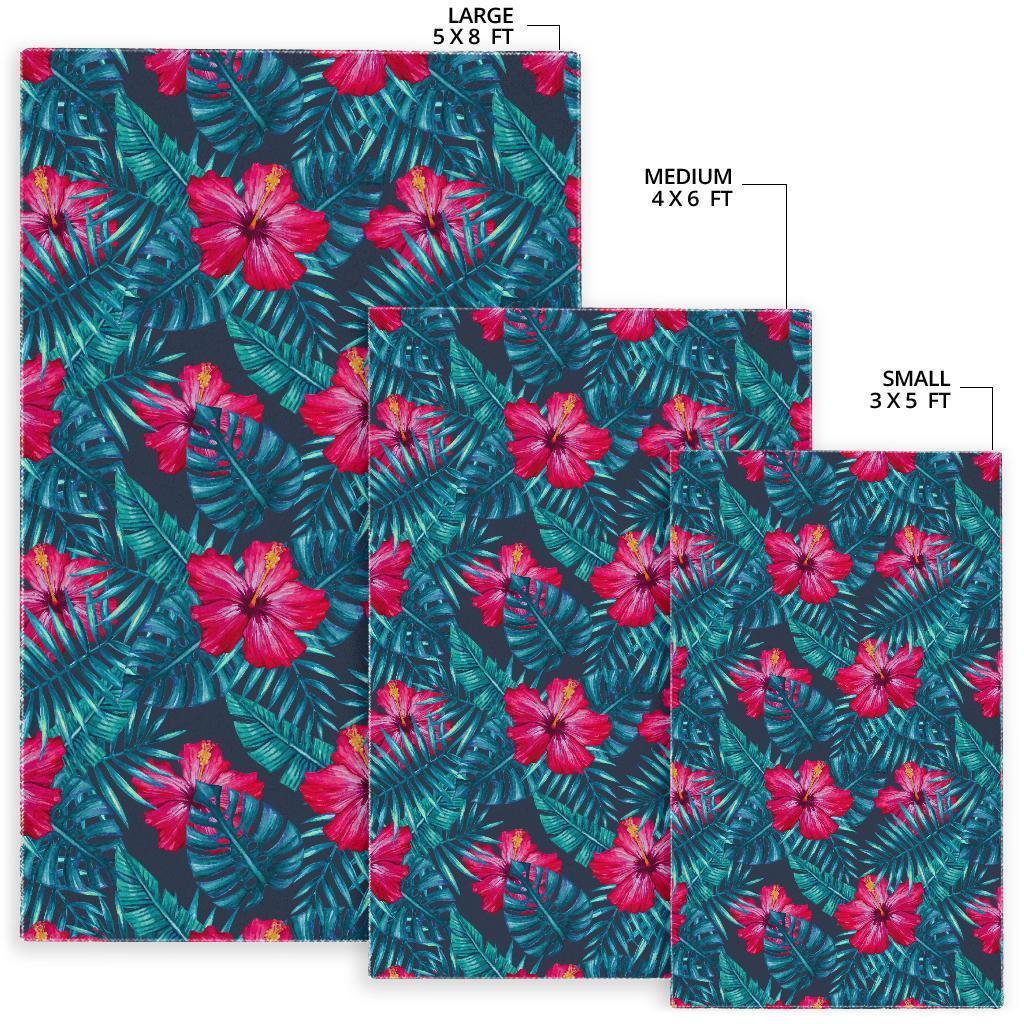 Hot Pink Hibiscus Tropical Pattern Print Area Rug