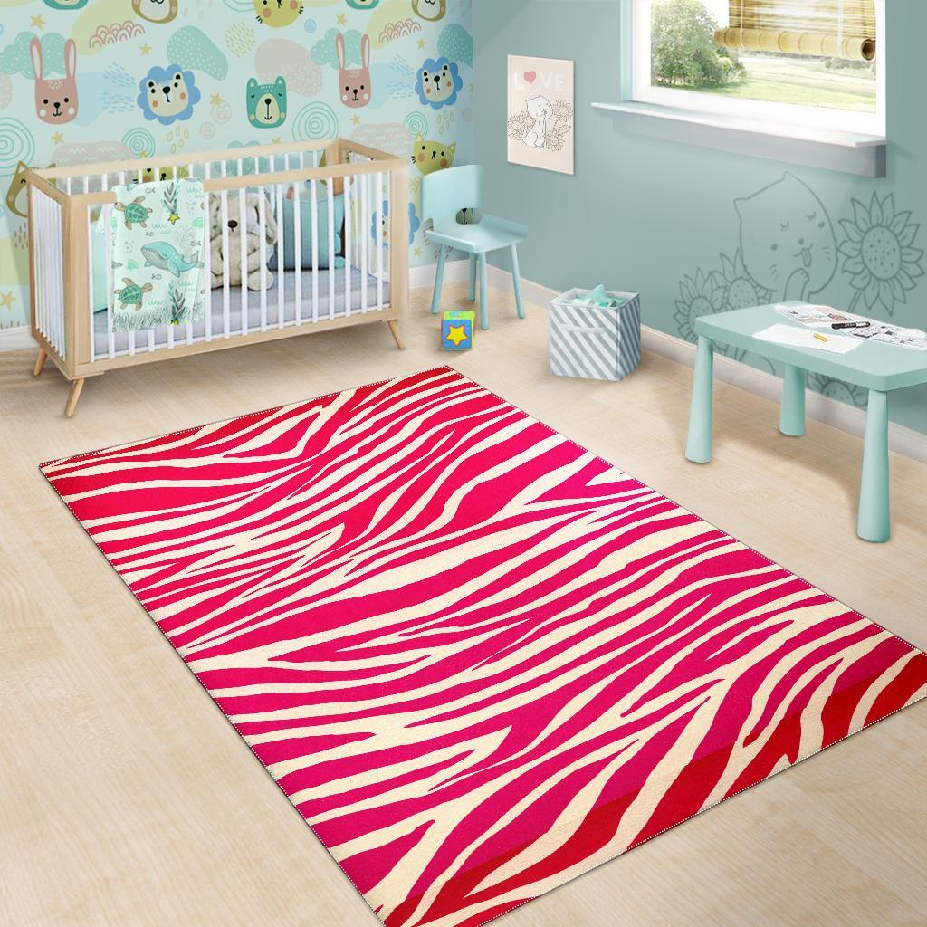 Hot Pink Zebra Pattern Print Area Rug