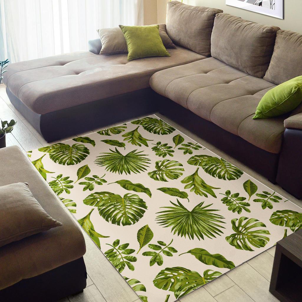 Light Tropical Leaf Pattern Print Area Rug