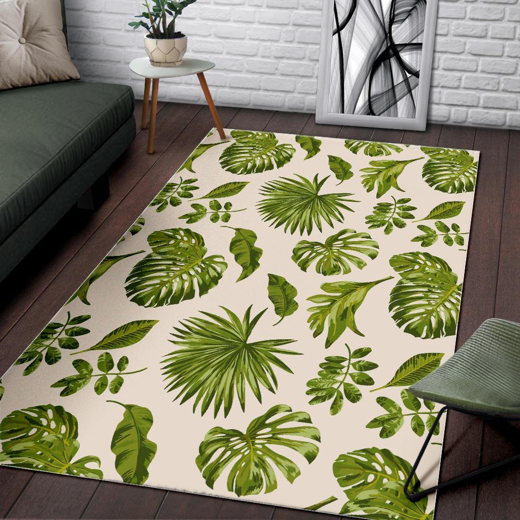 Light Tropical Leaf Pattern Print Area Rug