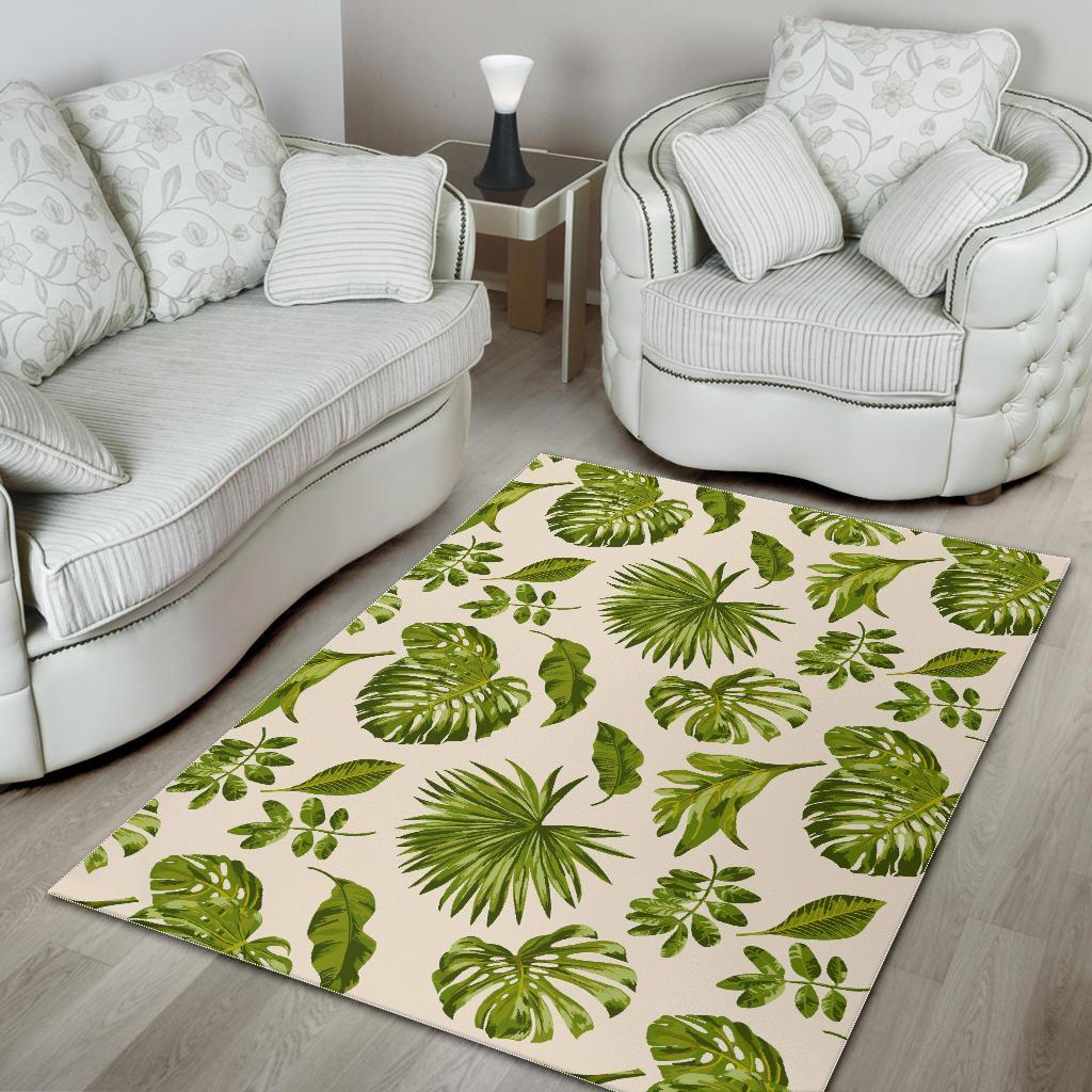 Light Tropical Leaf Pattern Print Area Rug