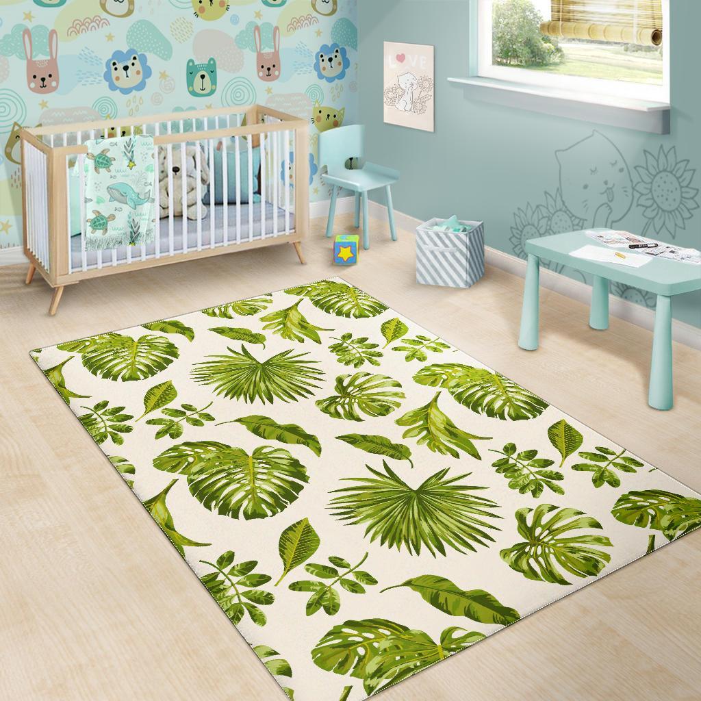 Light Tropical Leaf Pattern Print Area Rug