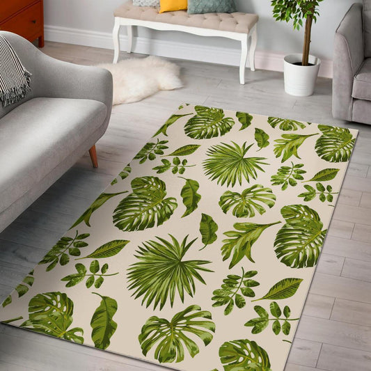 Light Tropical Leaf Pattern Print Area Rug