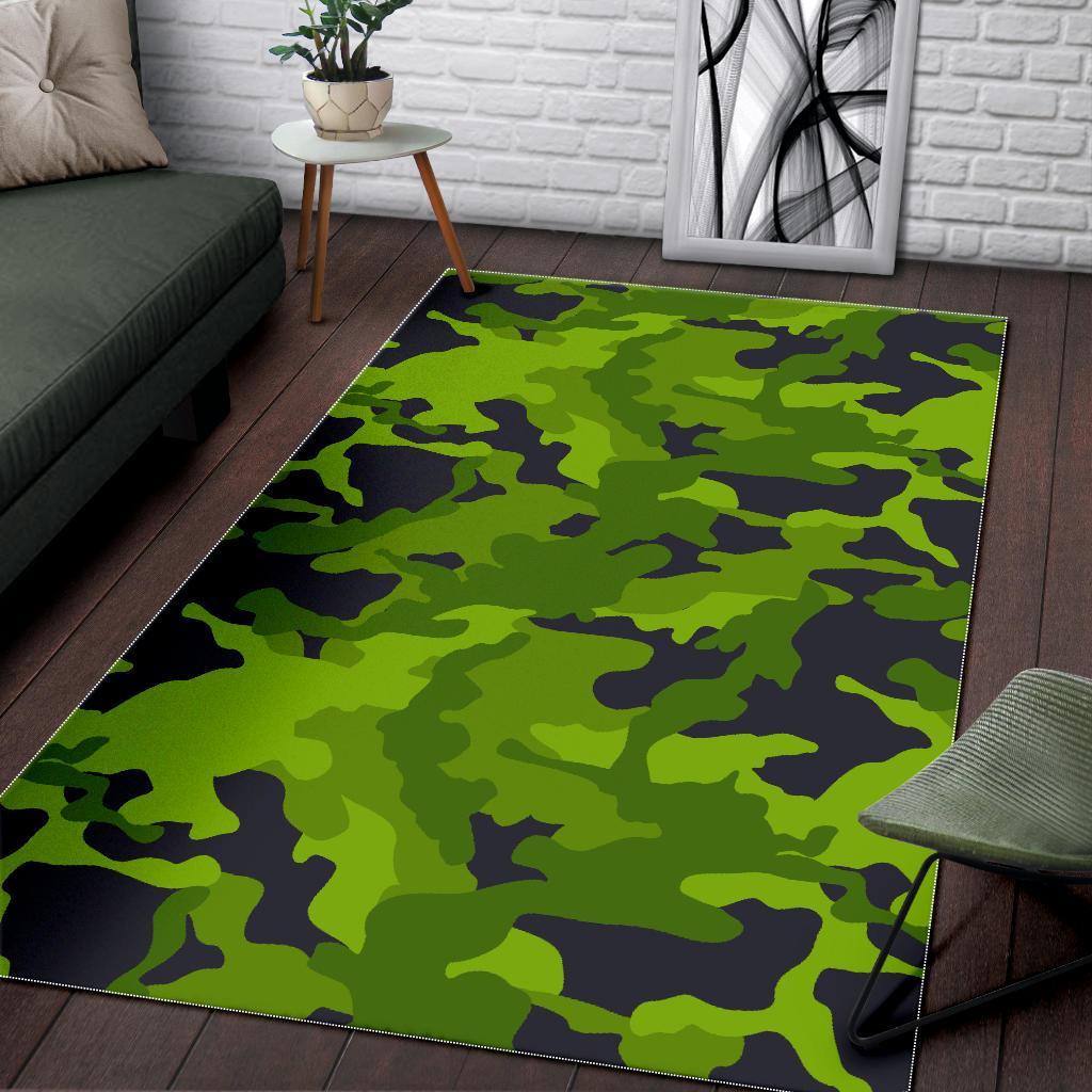 Lime Green Camouflage Print Area Rug