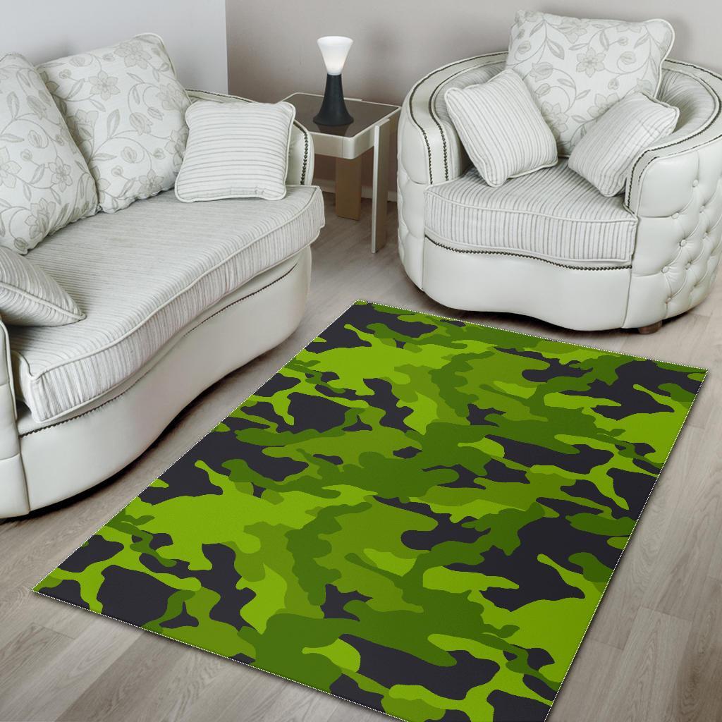 Lime Green Camouflage Print Area Rug