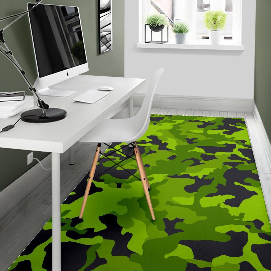 Lime Green Camouflage Print Area Rug