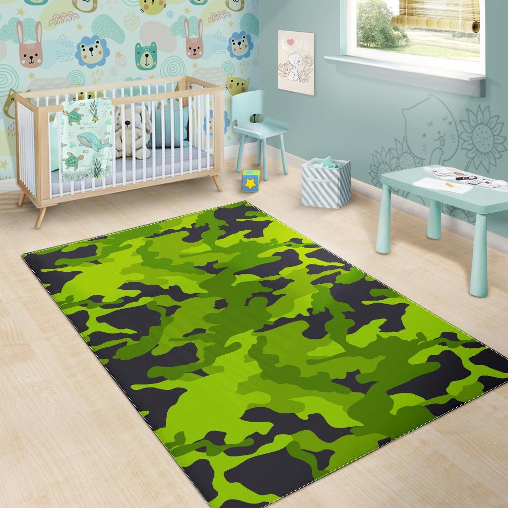 Lime Green Camouflage Print Area Rug