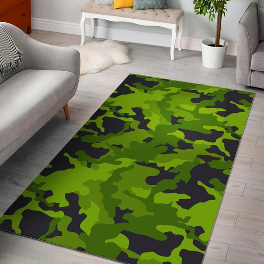 Lime Green Camouflage Print Area Rug