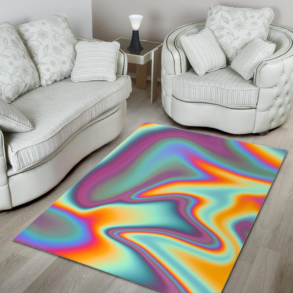 Liquid Holographic Trippy Print Area Rug