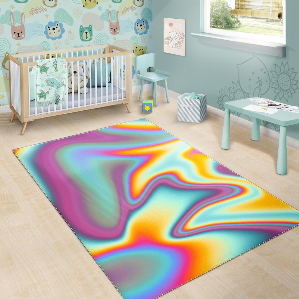 Liquid Holographic Trippy Print Area Rug