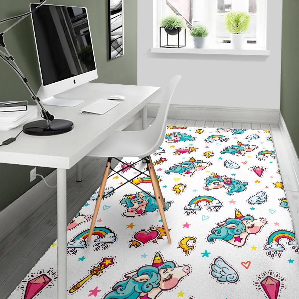 Little Girly Unicorn Pattern Print Area Rug