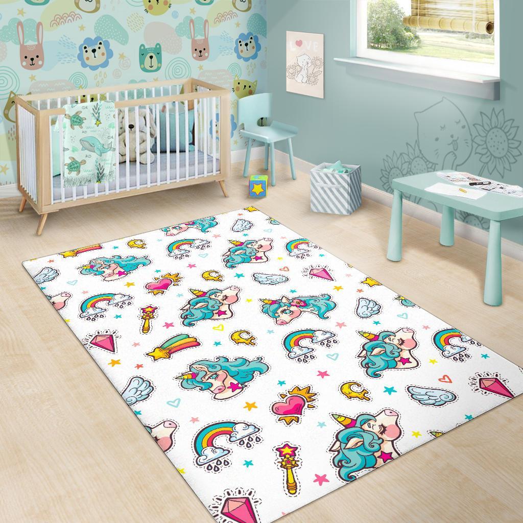 Little Girly Unicorn Pattern Print Area Rug