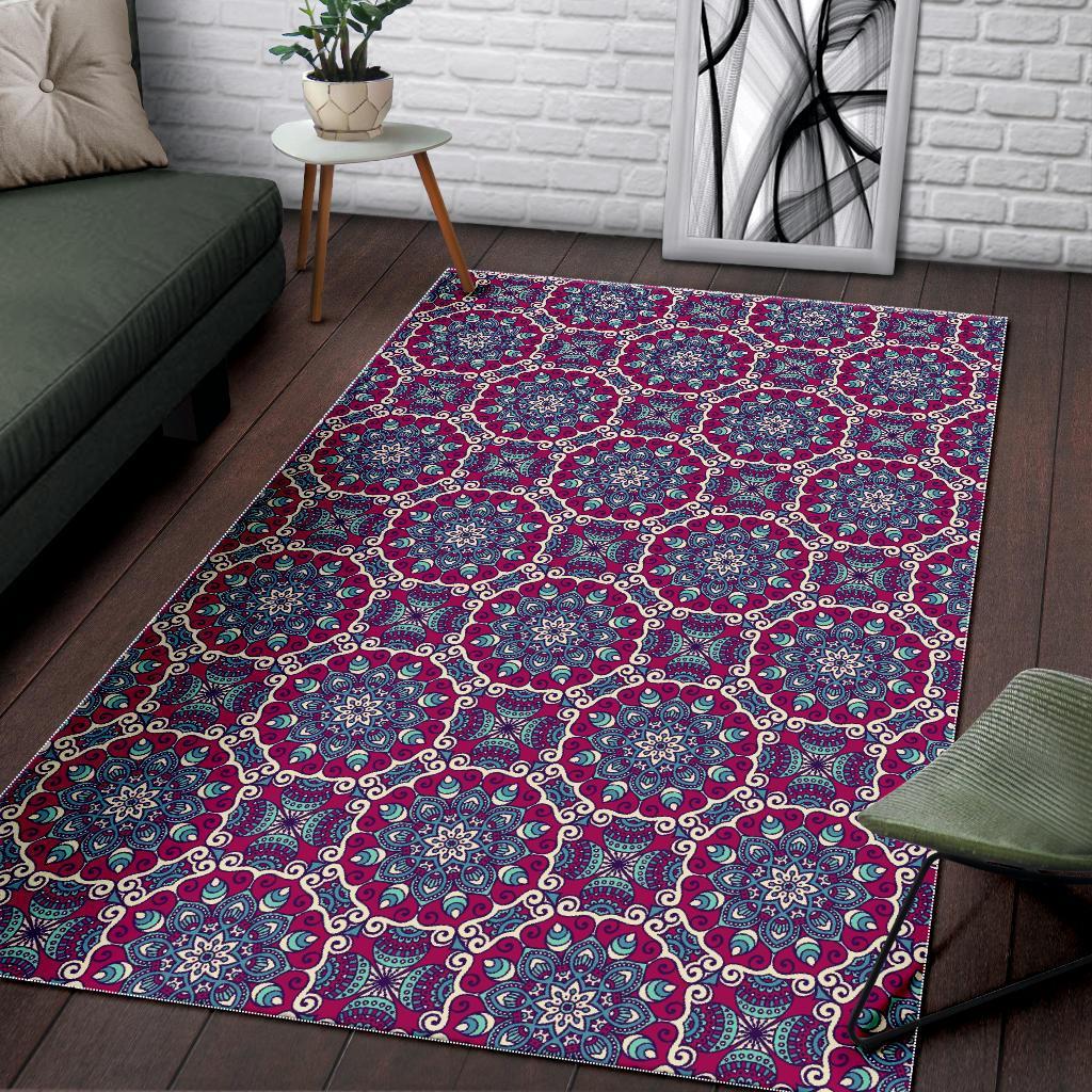Magenta Mandala Bohemian Pattern Print Area Rug