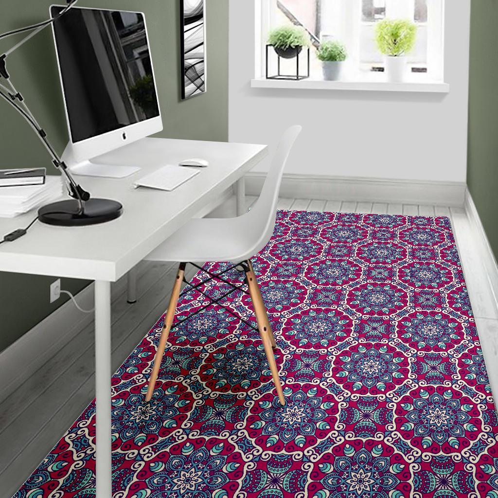 Magenta Mandala Bohemian Pattern Print Area Rug