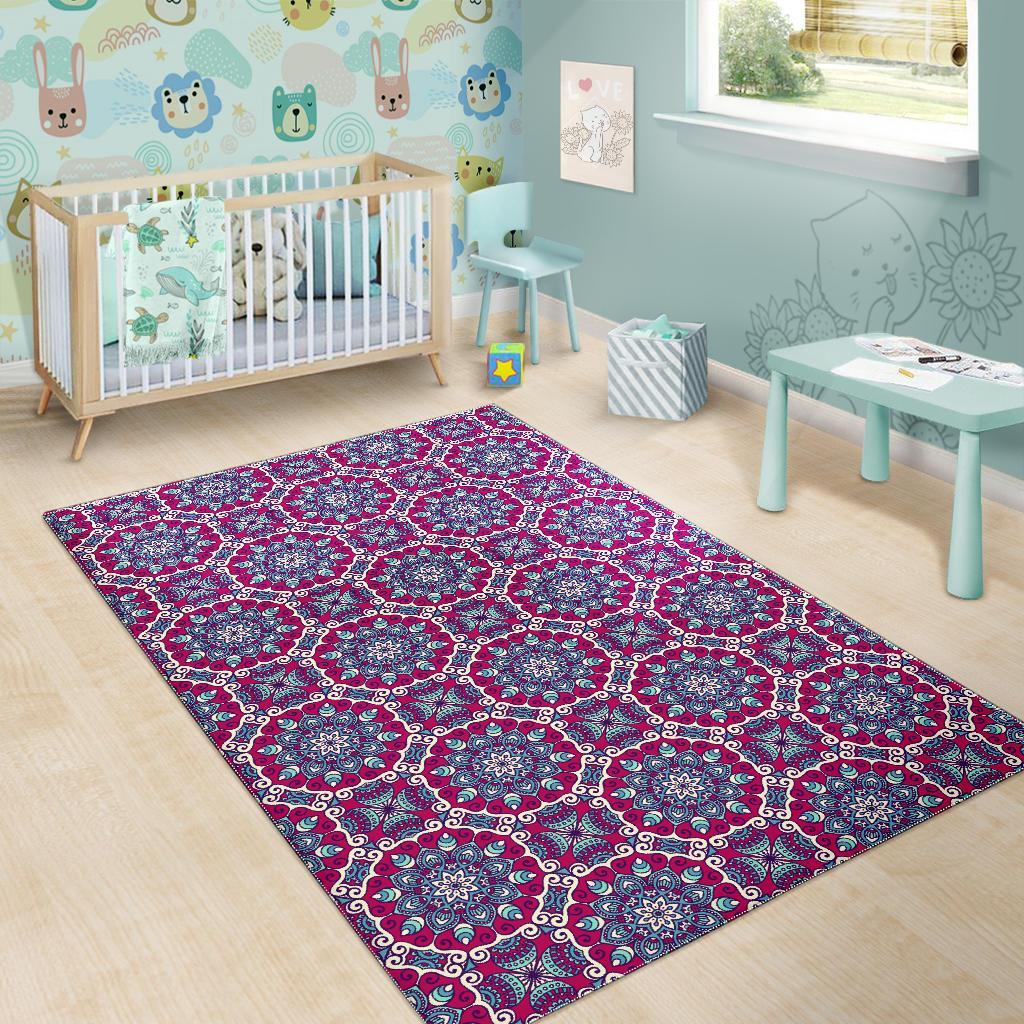 Magenta Mandala Bohemian Pattern Print Area Rug