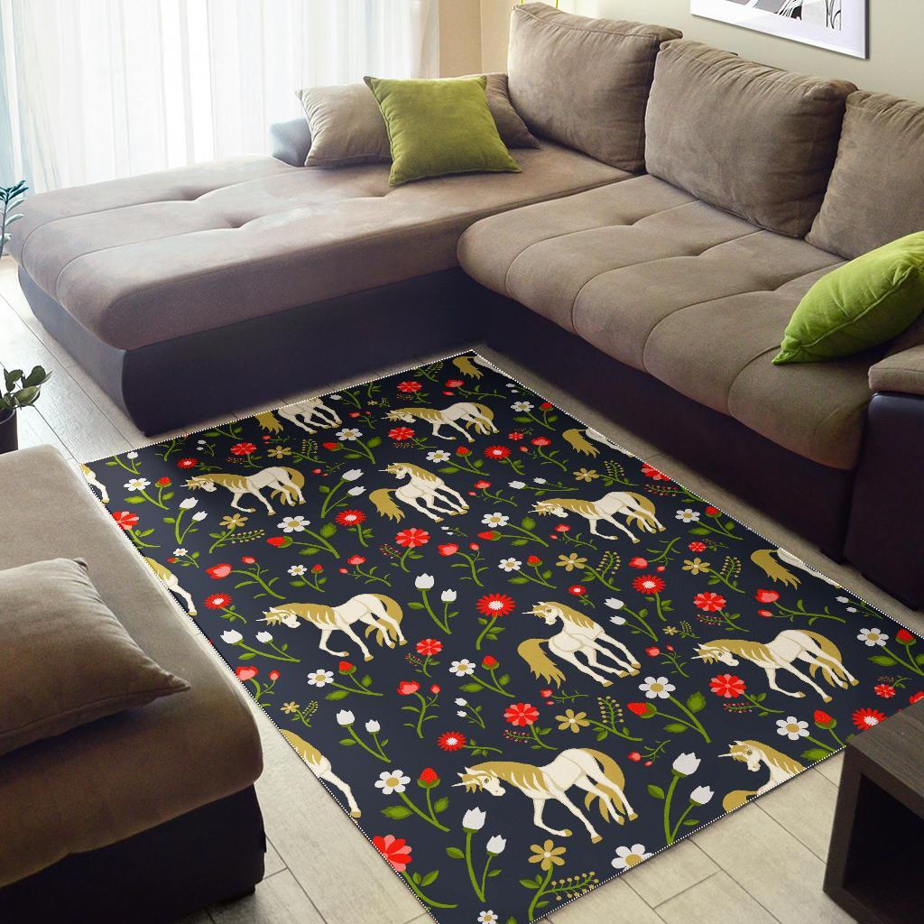 Magic Floral Unicorn Pattern Print Area Rug