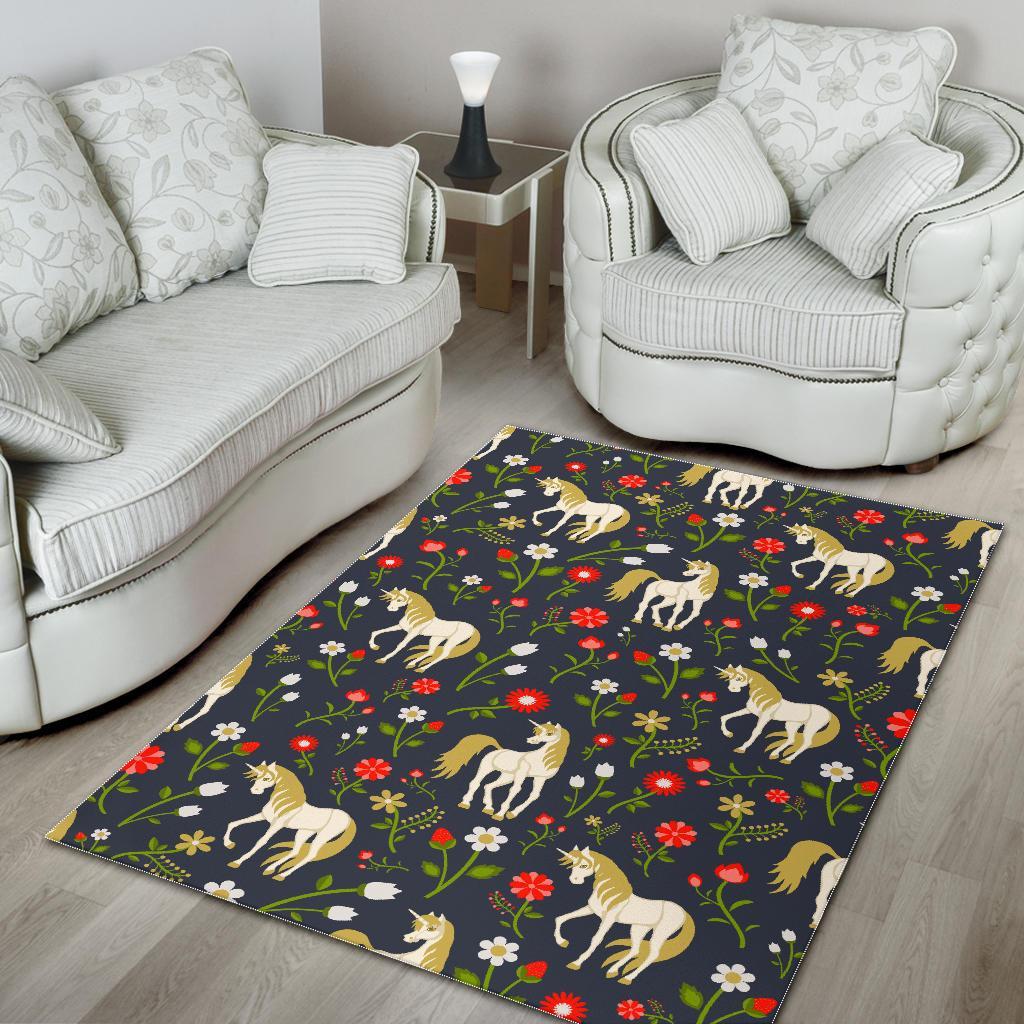 Magic Floral Unicorn Pattern Print Area Rug