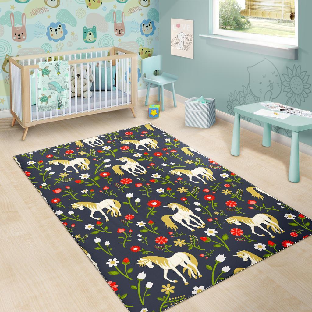 Magic Floral Unicorn Pattern Print Area Rug