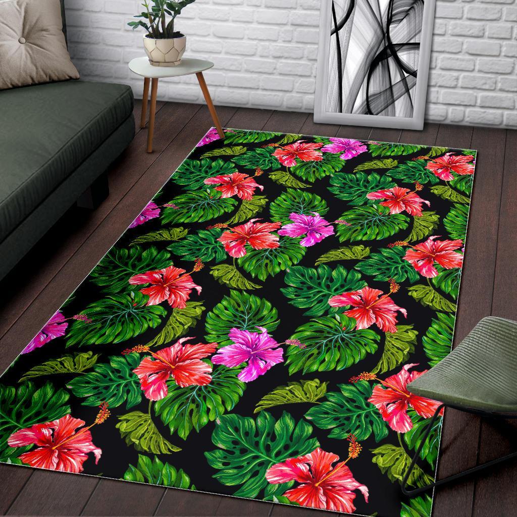 Monstera Hibiscus Hawaii Pattern Print Area Rug