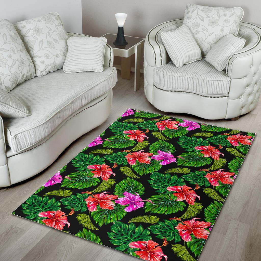 Monstera Hibiscus Hawaii Pattern Print Area Rug