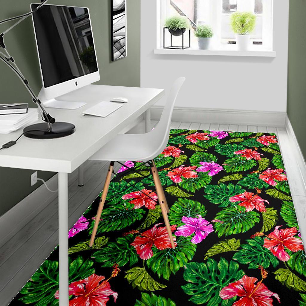 Monstera Hibiscus Hawaii Pattern Print Area Rug