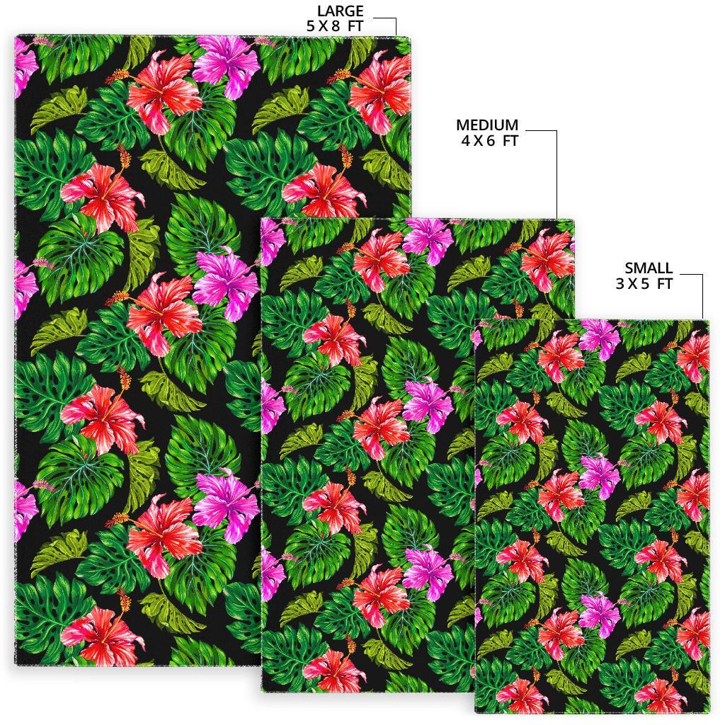 Monstera Hibiscus Hawaii Pattern Print Area Rug