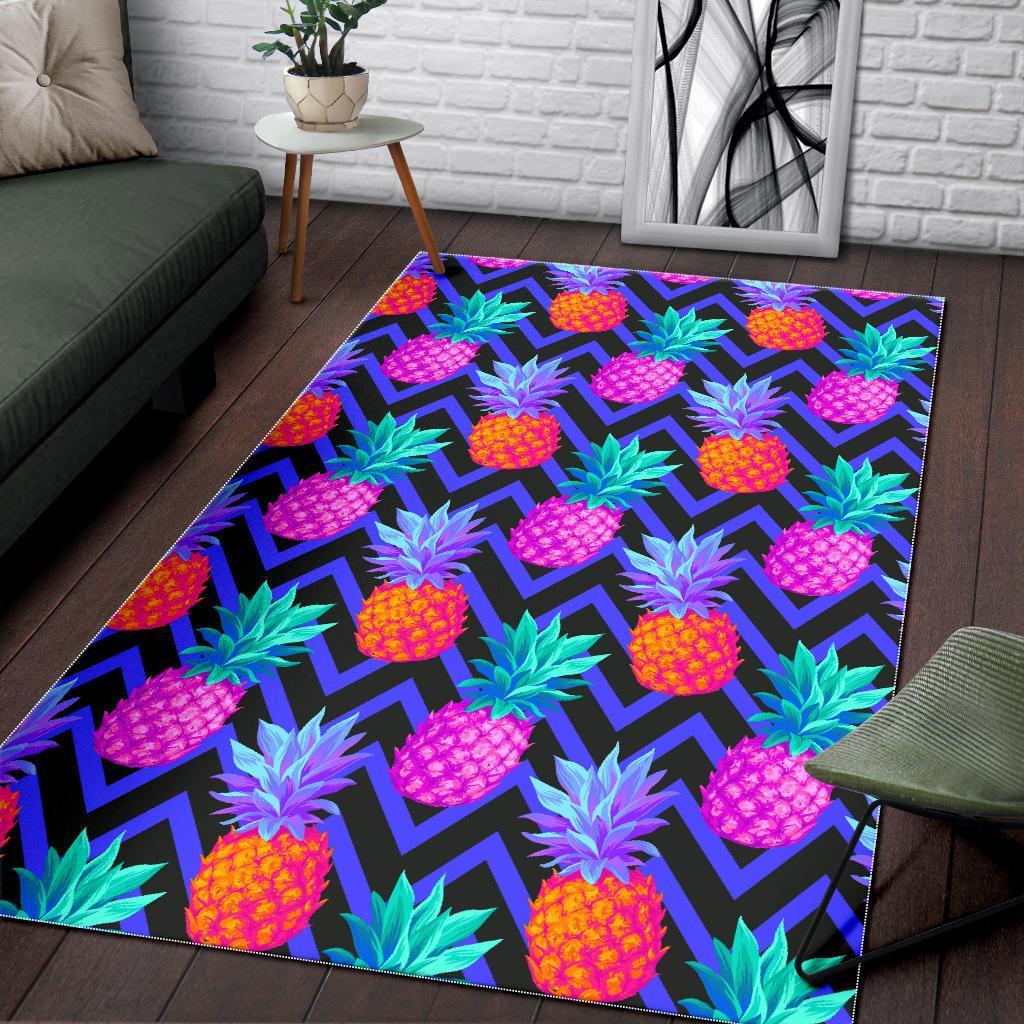 Neon EDM Zig Zag Pineapple Pattern Print Area Rug