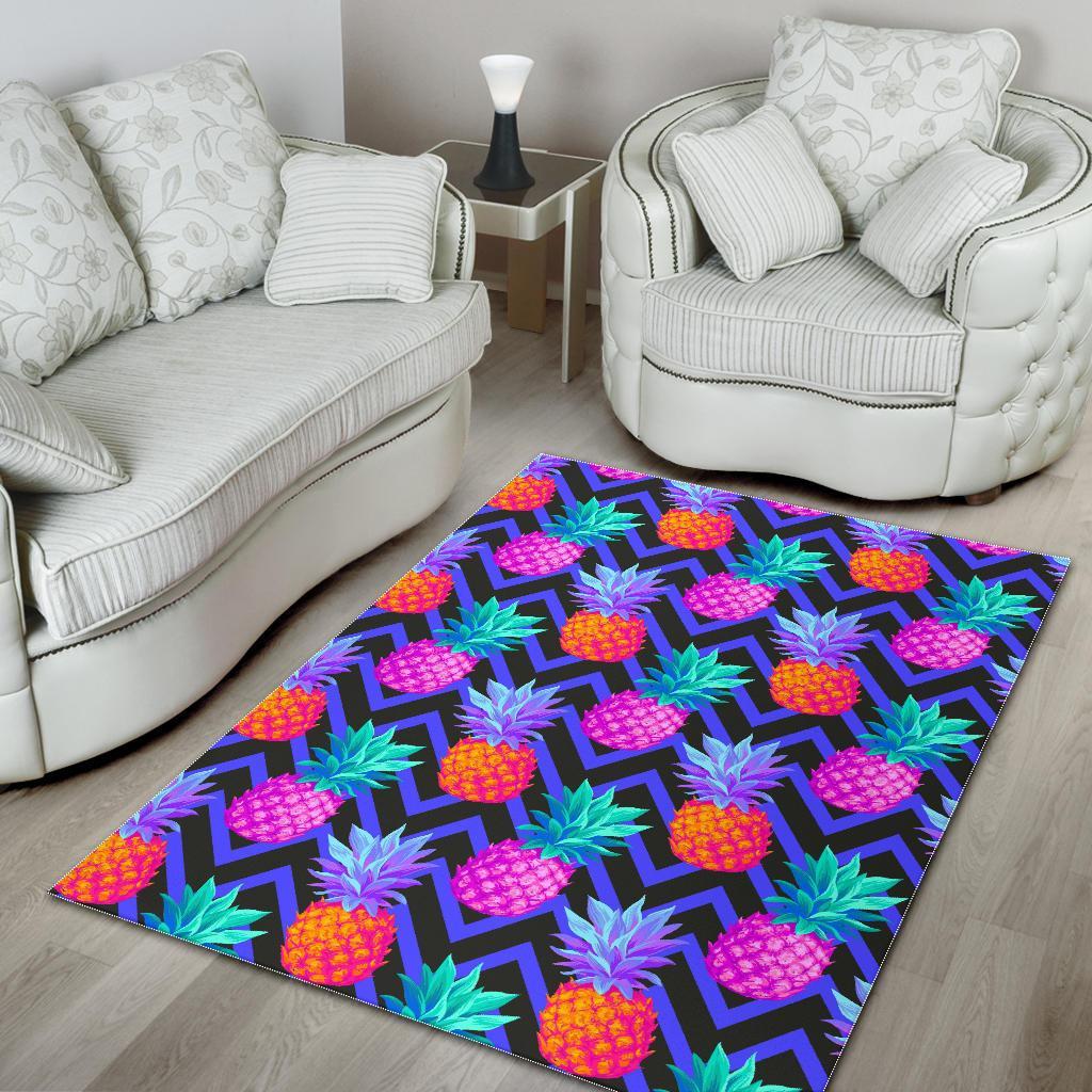 Neon EDM Zig Zag Pineapple Pattern Print Area Rug