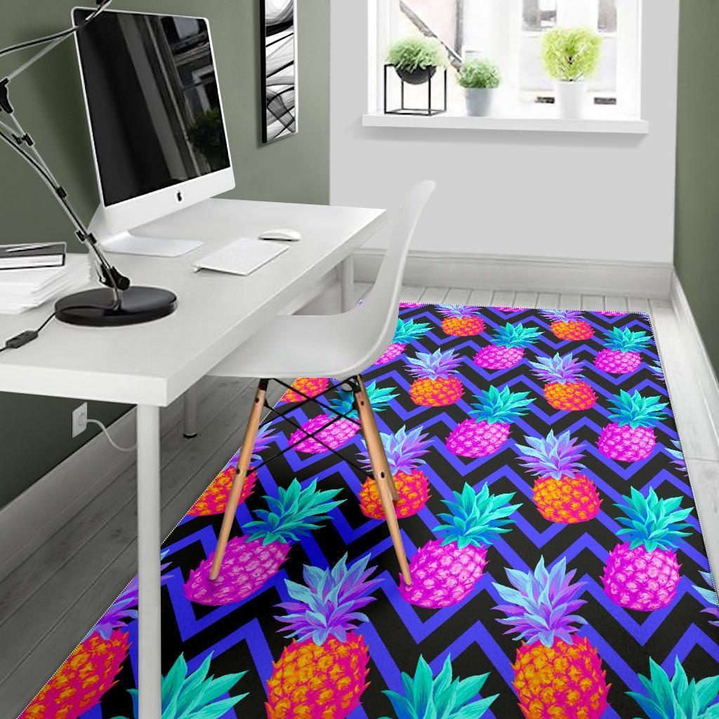 Neon EDM Zig Zag Pineapple Pattern Print Area Rug