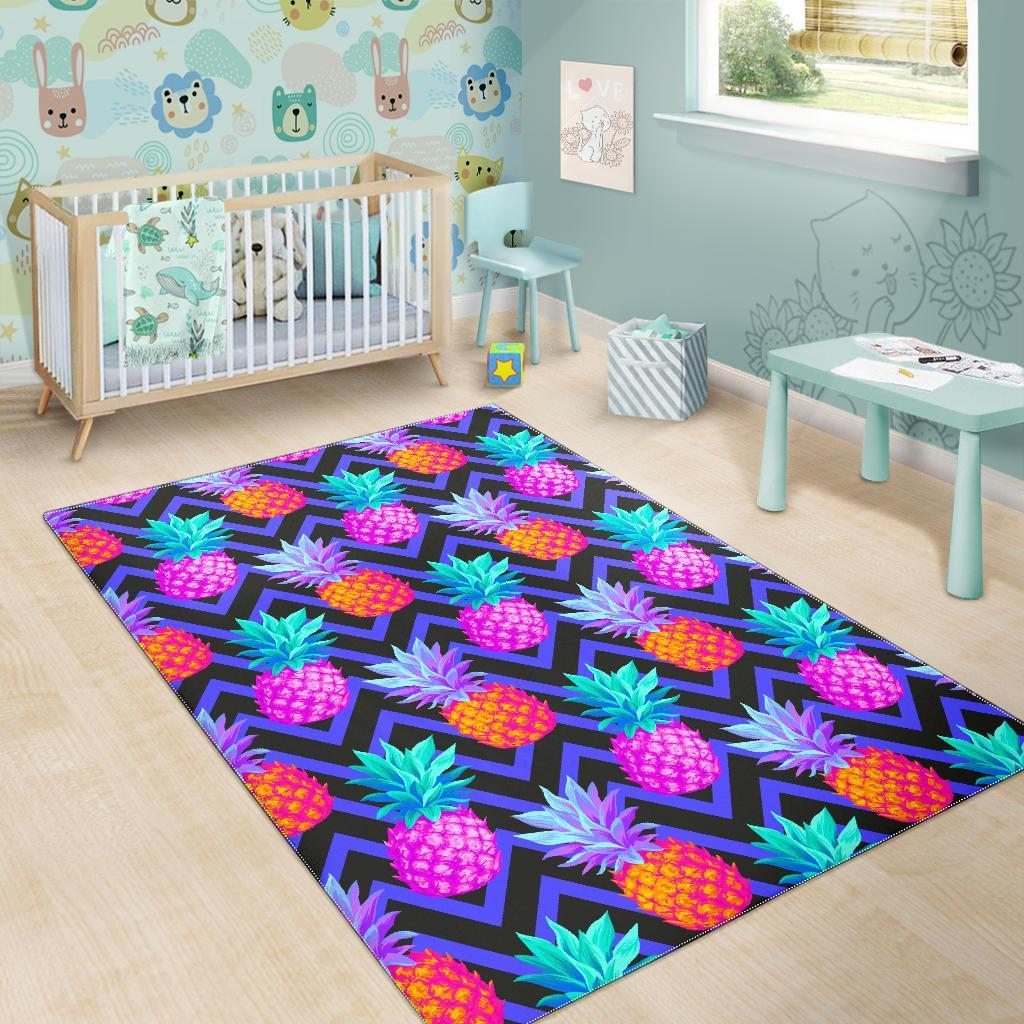 Neon EDM Zig Zag Pineapple Pattern Print Area Rug